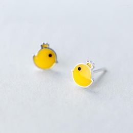 Boucles d'oreilles MloveAcc S925 en argent sterling mignon poussin jaune bijoux animaux couronne poulet pour femmes fille princesse