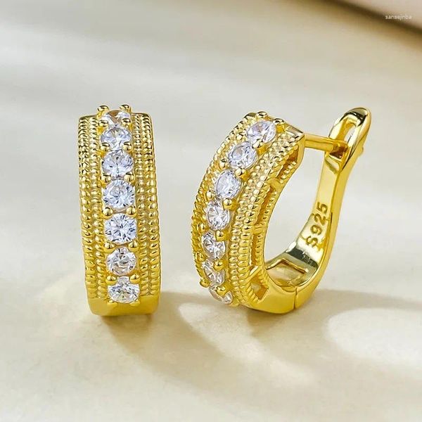 Aretes Modernos De Plata De Ley 925 Con Hebilla De Oreja Chapado En Oro De 18 Quilates Circonitas Aro De Diamantes Huggie Moissanite Bijoux