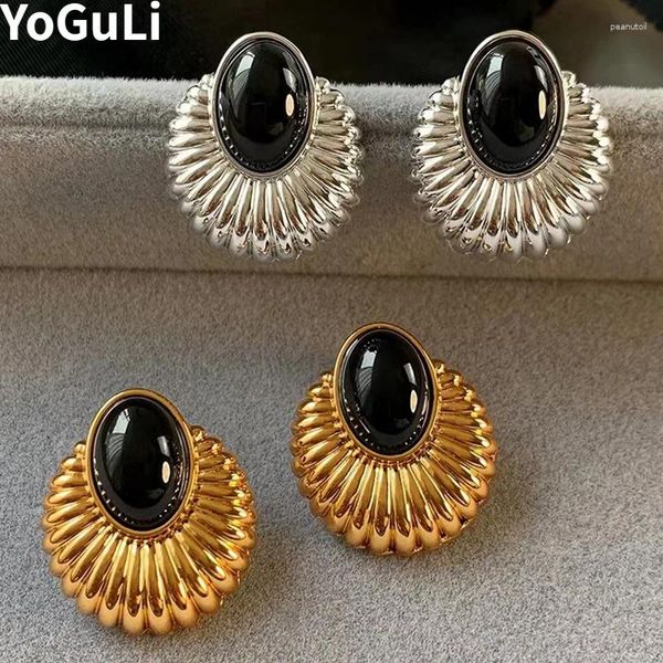 Boucles d'oreilles à tige en résine noire, bijoux modernes, géométriques, en métal, pour filles et femmes, cadeau de fête