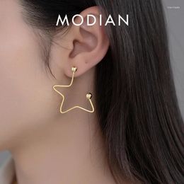 Boucles d'oreilles Modian 2024 Design 925 Sterling Silver Hyperbole Star for Women Gold Color Perles Grad d'oreille Bijoux de ligne simple