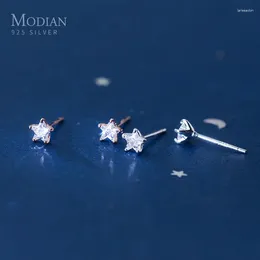 Pendientes de tuerca Modian con forma de estrellas claras, Zirconia cúbica para niñas, pendientes de moda, joyería de plata de ley 925, bisutería Brincos