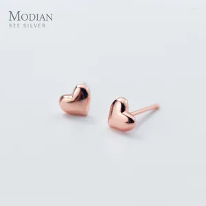 Stud -oorbellen Modian Echte 925 Sterling Silver Tiny Cute Hearts Lovely Earring For Women Girl Gift Rose Gold Color Fashion Sieraden