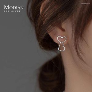Boucles d'oreilles Stud Modian Hearts to Heart Romantic Earts 925 STERLING Silver Charm Luxury For Women Party Fine Jewelry