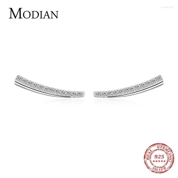 Boucles d'oreilles Modian minimalisme ligne solide 925 en argent Sterling plume clair CZ goujons oreille pour les femmes hypoallergéniques bijoux cadeaux