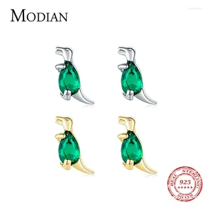 Stud Oorbellen Modian Pure 925 Sterling Zilver Leuke Kristallen Tyrannosaurus Voor Vrouwen Meisjes Gouden Kleine Dinosaurus Sieraden