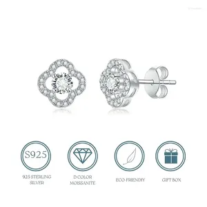 Pendientes cortos Moissanita Elegante 1 Ps En forma de flor Plata de ley damas Accesorios de vestir diarios Regalo de cumpleaños Para Esposa