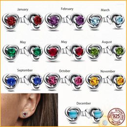 Stud Earrings Maand Birthstone Eternity Circle 925 Sterling Silver Women Birthday Commemorative Sieraden Prachtig geschenk