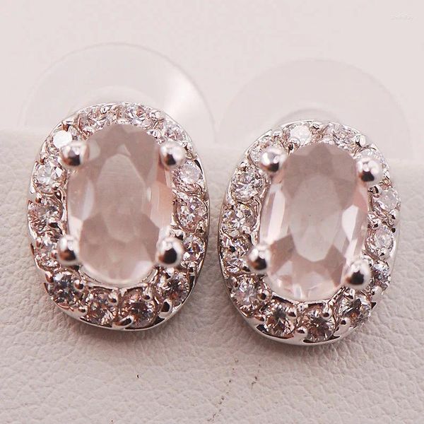 Boucles d'Oreilles Clous Morganite Femme Argent Massif 925 Cristal TE479