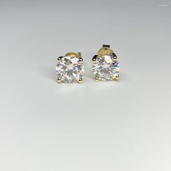 Boucles d'oreilles Mosangnai en or jaune 14 carats avec diamants moissanite 6,5 mm 1,0 carat D VVS1