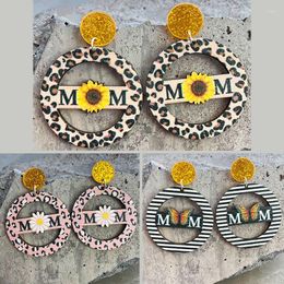 Stud -oorbellen Moederdag Ornament Gift Shiny Sunflower Daisies Butterfly Persoonlijkheid Luipaard Afdruk Striped Retro Dekrop Sieraden voor