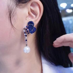 Oorknopjes Parelmoer Blauwe Vlinder Schattig Elegant Voor Dames Fijne sieraden Vrouwelijk Geschenk 925 Sterling Zilver met Kubieke Zirkonia