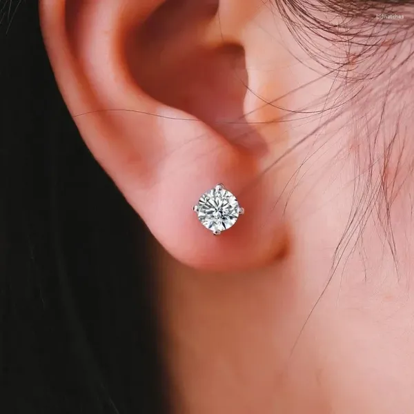 Boucles d'oreilles à tige MSE4044 en argent sterling, style classique, coupe ronde, moissanite, pierres précieuses en vrac, 4 griffes, taille personnalisée pour amoureux, 3 paires