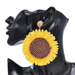 Boucles d'oreilles à tige multicolore corde tissée tournesol grande fleur pour femmes fille Simulation exagérée 2023 bijoux à la mode