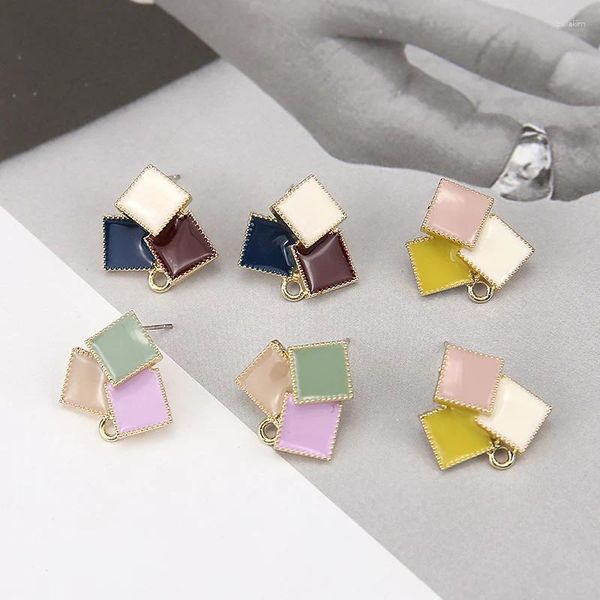 Pendientes de tuerca con costura multicolor para mujer, forma geométrica hecha a mano, aleación de moda de 20mm, accesorio de joyería Diy