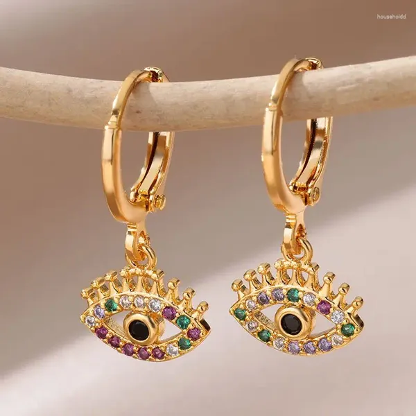 Boucles d'oreilles multicolores en zircone cubique pour femmes, bijoux de mariage, en acier inoxydable, strass aléatoires