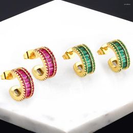 Stud -oorbellen Multicolor Gold Ploated Ear Cuff Clip op zirkoon oorclips voor vrouwenontwerp geen piercing -kraakbeen