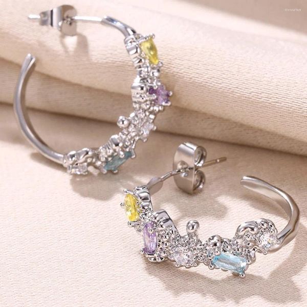 Boucles d'oreilles multicolores en Zircon pour femmes, cerceaux géométriques en forme de C, bijoux multi-perçage, à la mode