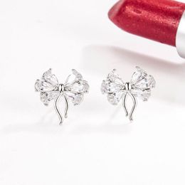 Boucles d'Oreilles Clou MxGxFam Bowknot Zircon Pour Femme Bijoux Tendance Plaqué Or Blanc