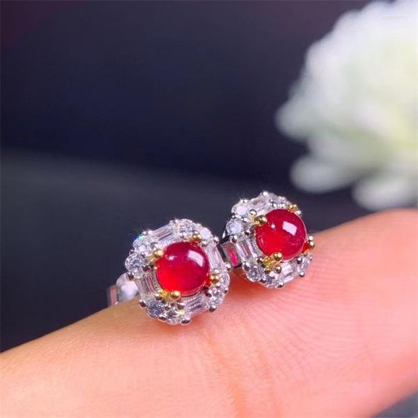 Boucles d'oreilles à tige Myanmar fleur de rubis naturel véritable 925 argent Sterling pierre rouge bijoux à breloque fine pour les femmes