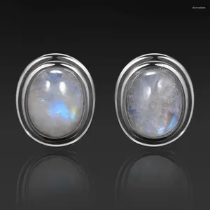 Boucles d'oreilles en pierre de lune ovale naturelle, 8x10MM, en argent Sterling 925, Vintage, bijoux d'oreille, cadeau de fête, vente en gros