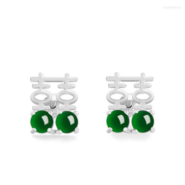 Boucles d'oreilles à tige naturel A-grade noir Double bonheur jadéite S925 argent incrusté à la mode femmes cadeaux bijoux goutte