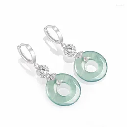 Boucles d'oreilles en Jade d'eau bleue naturelle de qualité A, en argent Sterling S925 incrusté, bijoux haut de gamme à la mode pour femmes