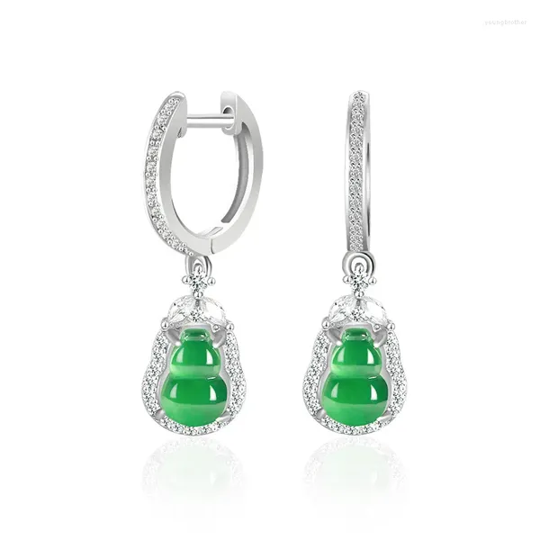 Boucles d'oreilles en Jade naturel de qualité A, gourde verte soleil, argent S925 incrusté, cadeaux pour femmes, bijoux haut de gamme à la mode