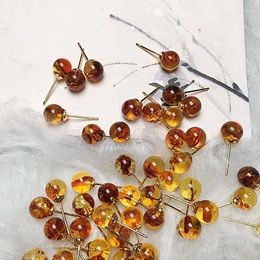 Boucles d'oreilles en pierre d'ambre naturelle, perles rondes simples, bijoux rares, cadeau pour femmes