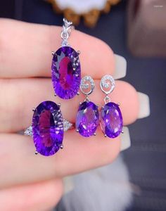 Boucles d'oreilles étalons Amethyst Goddess Set Pendant Ring avec une technologie nouvelle et des couleurs vives 925 Sterling Silver International 6220699