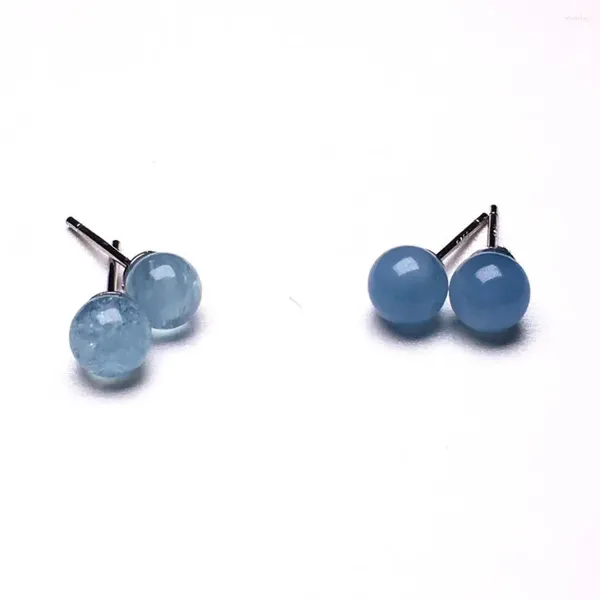 Pendientes de tuerca con bola de aguamarina Natural para mujer, gema curativa de plata 925, joyería para fiesta y boda, regalos