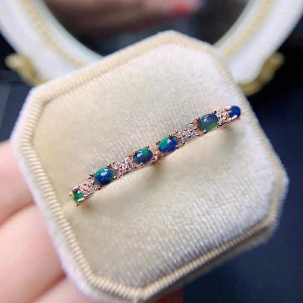 Boucles d'oreilles Stud Natural Black Opal pour les femmes Gift d'anniversaire Fine Bijoux 925 Girms Silver Silver 3X4MM