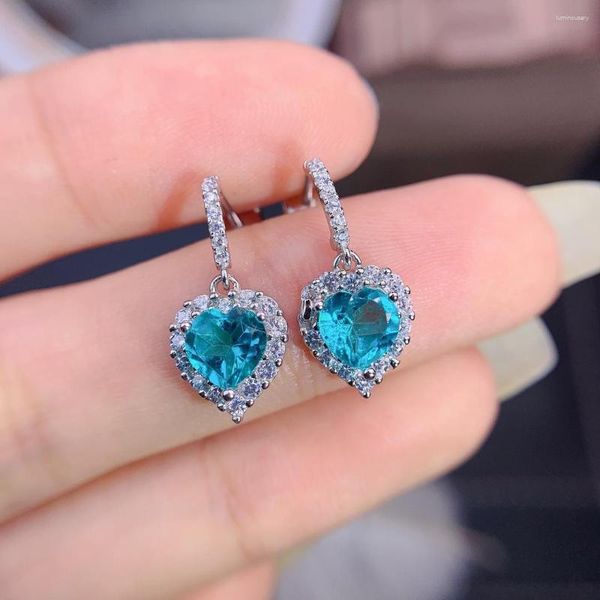 Pendientes de tuerca de plata de ley 925 con topacio de Paraiba azul natural para mujer