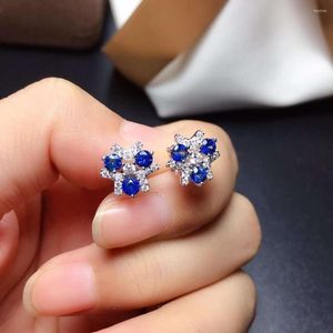 Stud Oorbellen Natuurlijke Blauwe Saffier 925 Sterling Zilveren Edelsteen Voor Vrouwen Fijne Sieraden