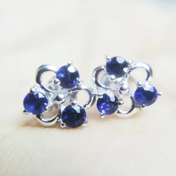 Boucles d'oreilles à tige en saphir bleu naturel et argent sterling 925 véritable, 0,1 ct, 6 pierres précieuses #14092938
