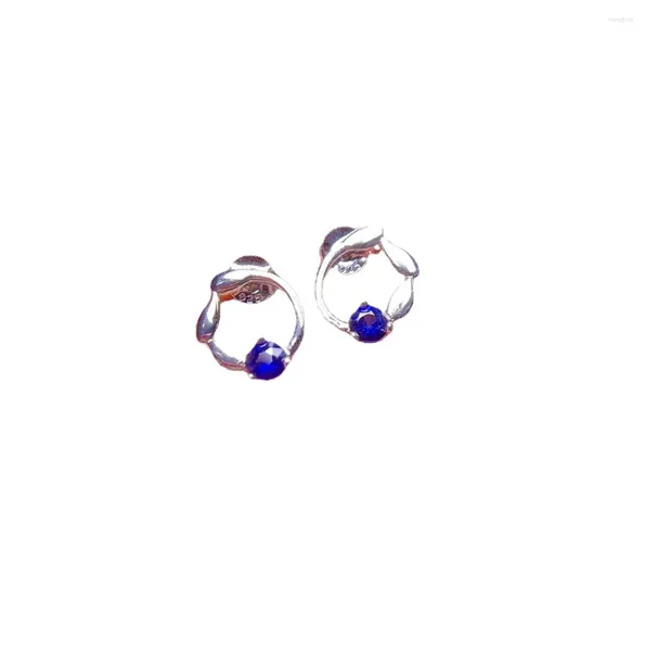 Pendientes de tuerca de zafiro azul natural para colegiala, joyería de plata 925 de 3 mm