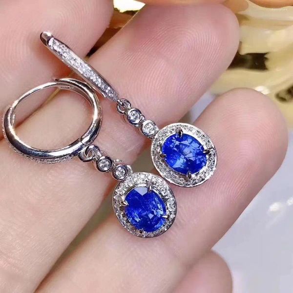 Boucles d'oreilles Stud Natural Blue Sapphire pour femmes Silver Fine Bijoux Real 925 Certified Gem Party Gift Birth Stone