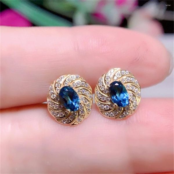 Boucles d'oreilles en pierre Topa bleue naturelle pour femmes, argent Sterling 925, luxe, bon feu, cadeau de mariage, bijoux fins