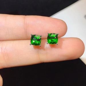 Boucles d'oreilles à tige en argent diopside chromé naturel 6 mm, pierre précieuse simple pour un usage quotidien