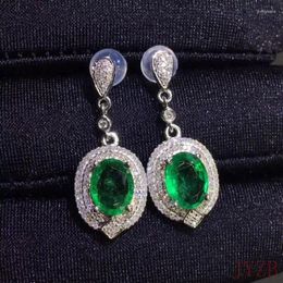Boucles d'oreilles à goujons Natural Colombian Emerald Luxury authentique 925 Silver High Glamour Bijoux pour les femmes