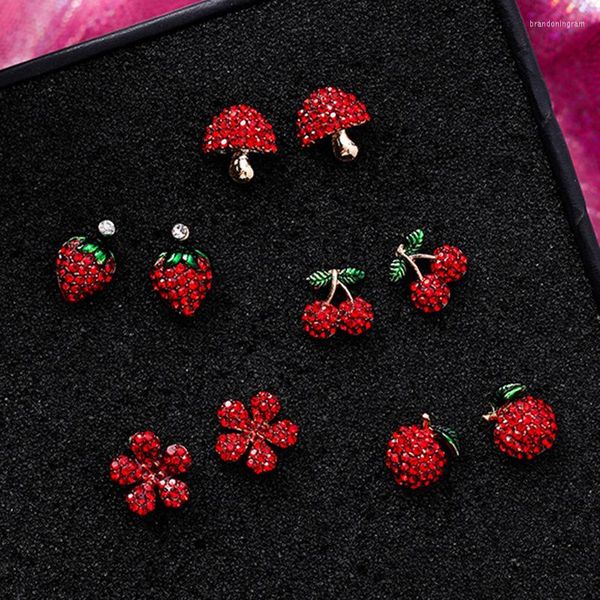 Boucles d'Oreilles Cristal Naturel Cerise Pomme Fleur Romantique Doux Simple Femme Crochet Rouge Bijoux De Mode