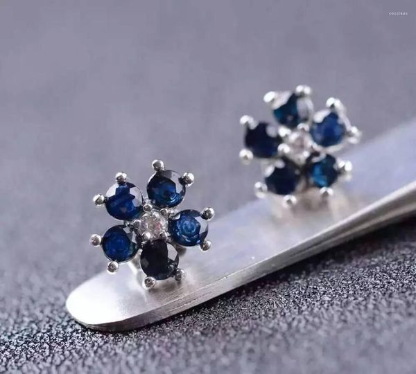 Pendientes de tuerca Natural azul oscuro zafiro gema piedras preciosas flores flor de ciruelo S925 plata mujer fiesta regalo joyería