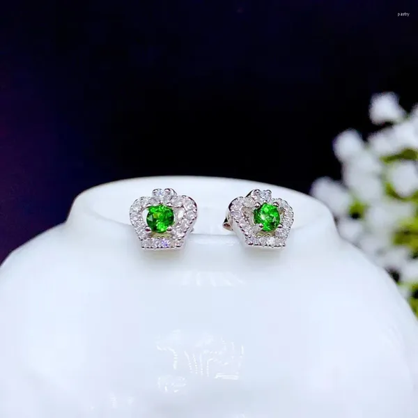 Pendientes De Botón Oreja De Diópsido Natural Pendientes De Plata 925 Compactos Exquisitos A La Moda Simples Muestran El Encanto De Las Mujeres