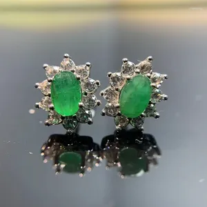 Pendientes de tuerca con esmeralda natural de 0.157 x 0.236 in, joyería de plata S925, regalo de cumpleaños conmemorativo para fiesta de boda