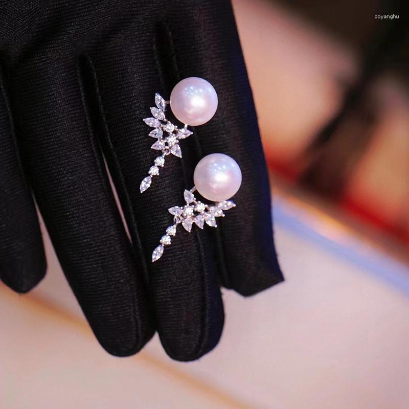 Kolczyki na stadninie naturalne kolczyki na świeżą wodę dla kobiet drobna biżuteria elegancka klasyczna 925sterlinga srebra z cyrkonią sześcienną