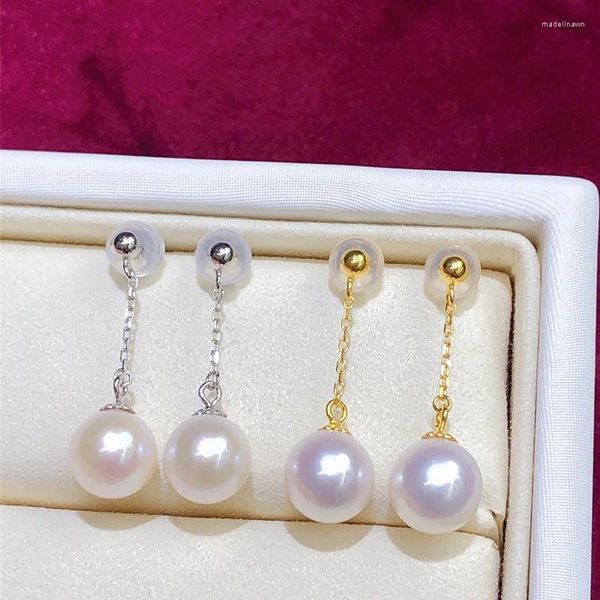 Boucles d'oreilles à tige en perle d'eau douce naturelle Akoya pour femme, porte-anneau en argent S925, Micro défaut suspendu