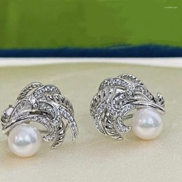 Boucles d'oreilles en perles d'eau douce naturelles, Style plume, Micro incrusté de Zircon, tempérament de haute qualité, bijoux cadeau pour femmes