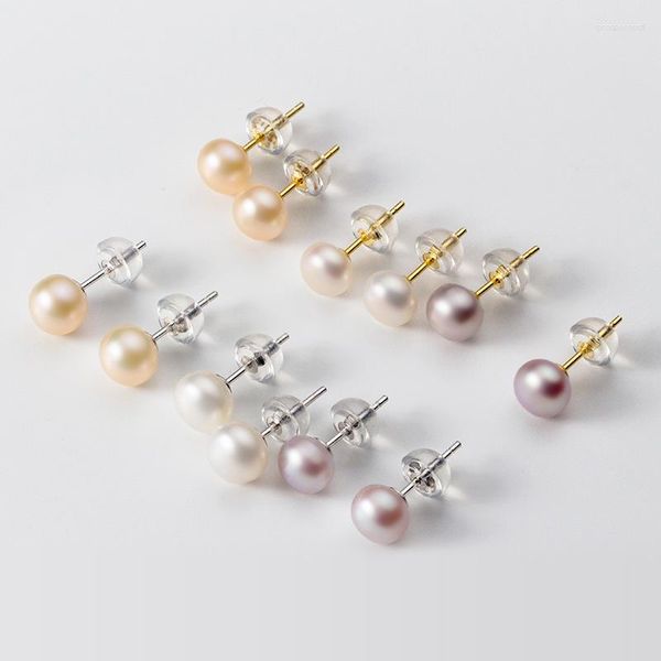 Pendientes de botón Perla natural de agua dulce para mujer Regalo de joyería de plata esterlina 925 genuina