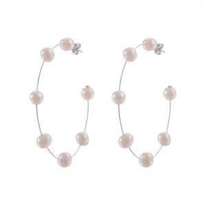 Boucles d'oreilles à tige perle d'eau douce naturelle boucle d'oreille créole en argent Sterling 925 fait à la main grand cercle pour femmes ou filles idée cadeau bijoux