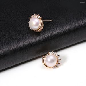 Boucles d'oreilles à tige perle d'eau douce naturelle ronde en métal bordure bijoux à breloque pour femmes petite amie fête accessoires de mariage cadeau