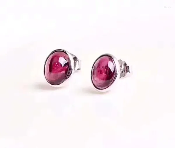 Pendientes de tuerca de granate natural, plata de ley 925, color rojo real, 4, 0.236 in